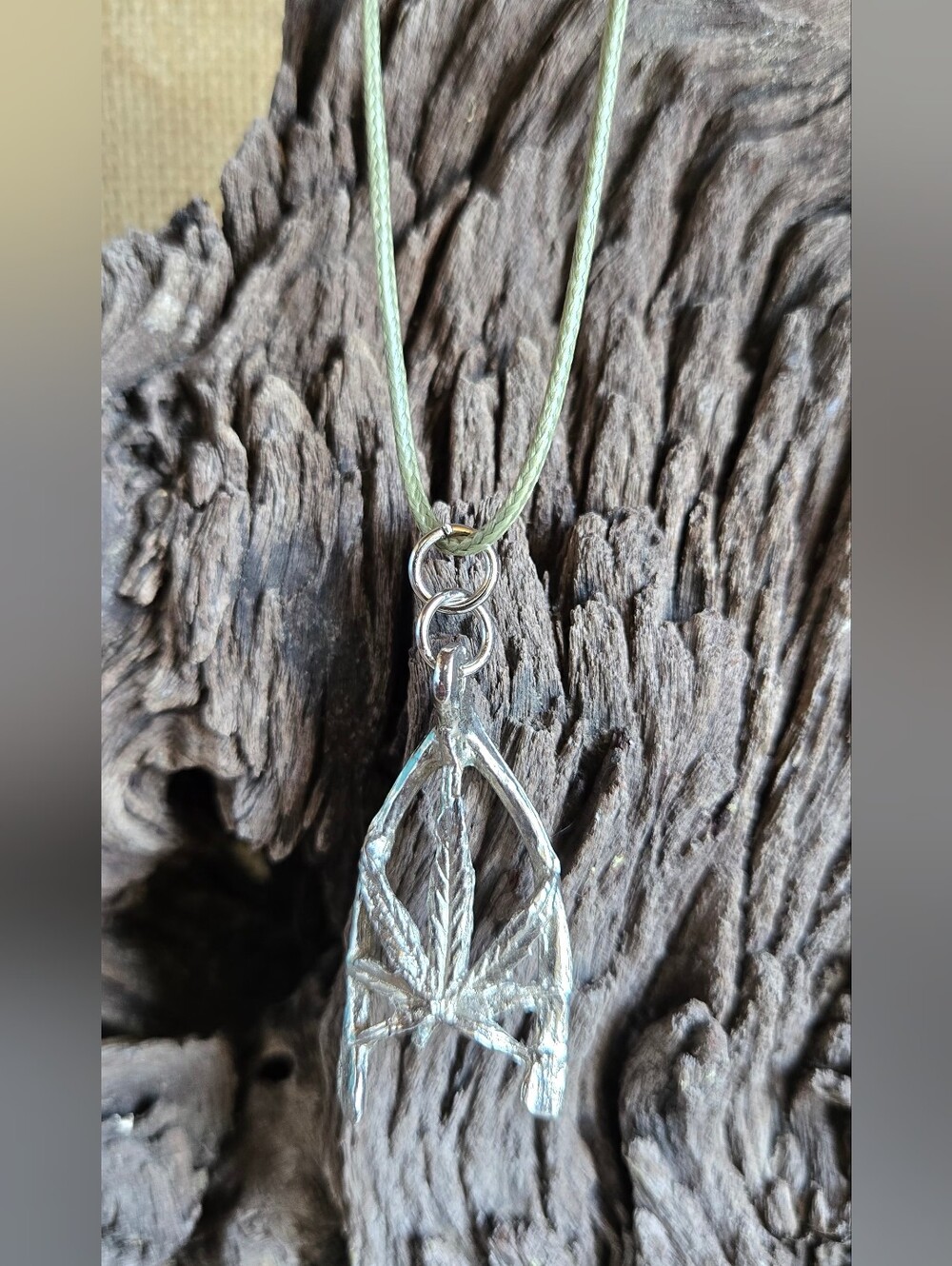 Hemp Leaf Pendant Necklace Green Cord 17” + 2” Extension Boho Cannabis Style